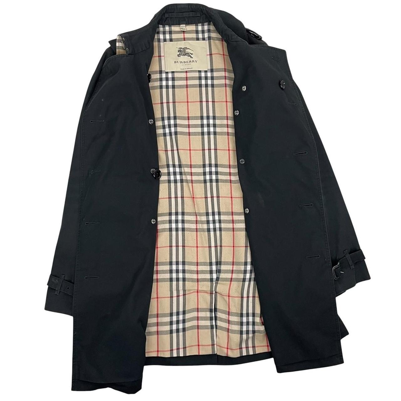 Burberry London Black Nova Check Double Breasted Belted Trench Coat