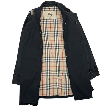 Burberry London Black Nova Check Double Breasted Belted Trench Coat