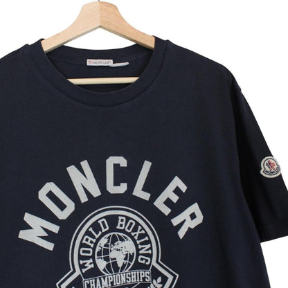 Moncler Navy Blue Boxing Logo Print Short Sleeve T-Shirt