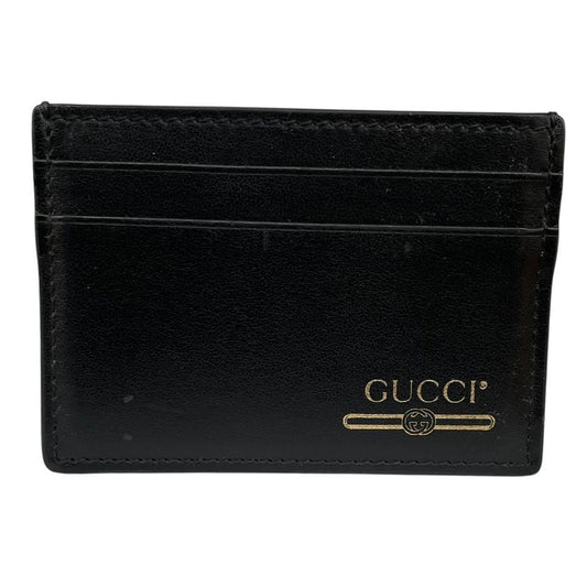 Gucci Black and Gold Logo Print Leather Card Holder