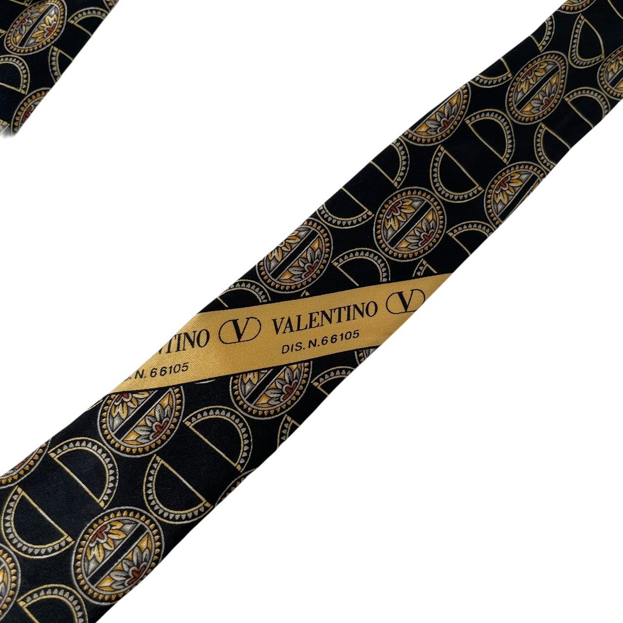 Vintage Valentino Black Geometric Pattern Silk Tie