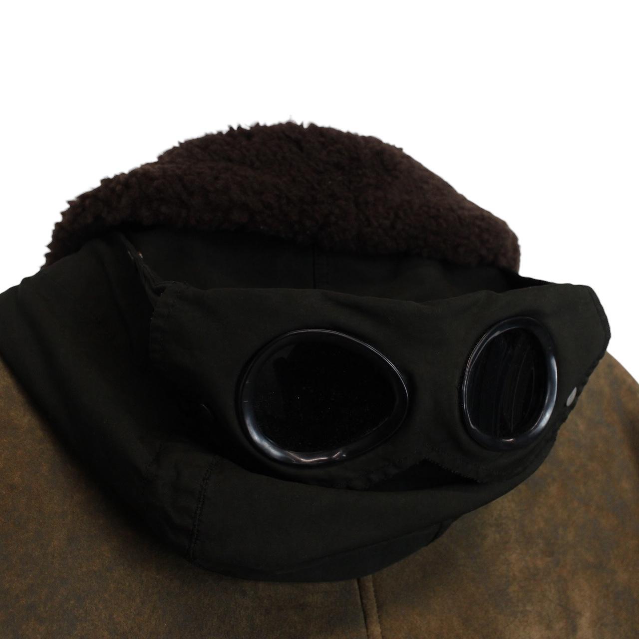 CP Company Brown Full Zip Leather Shearling Goggle Jacket