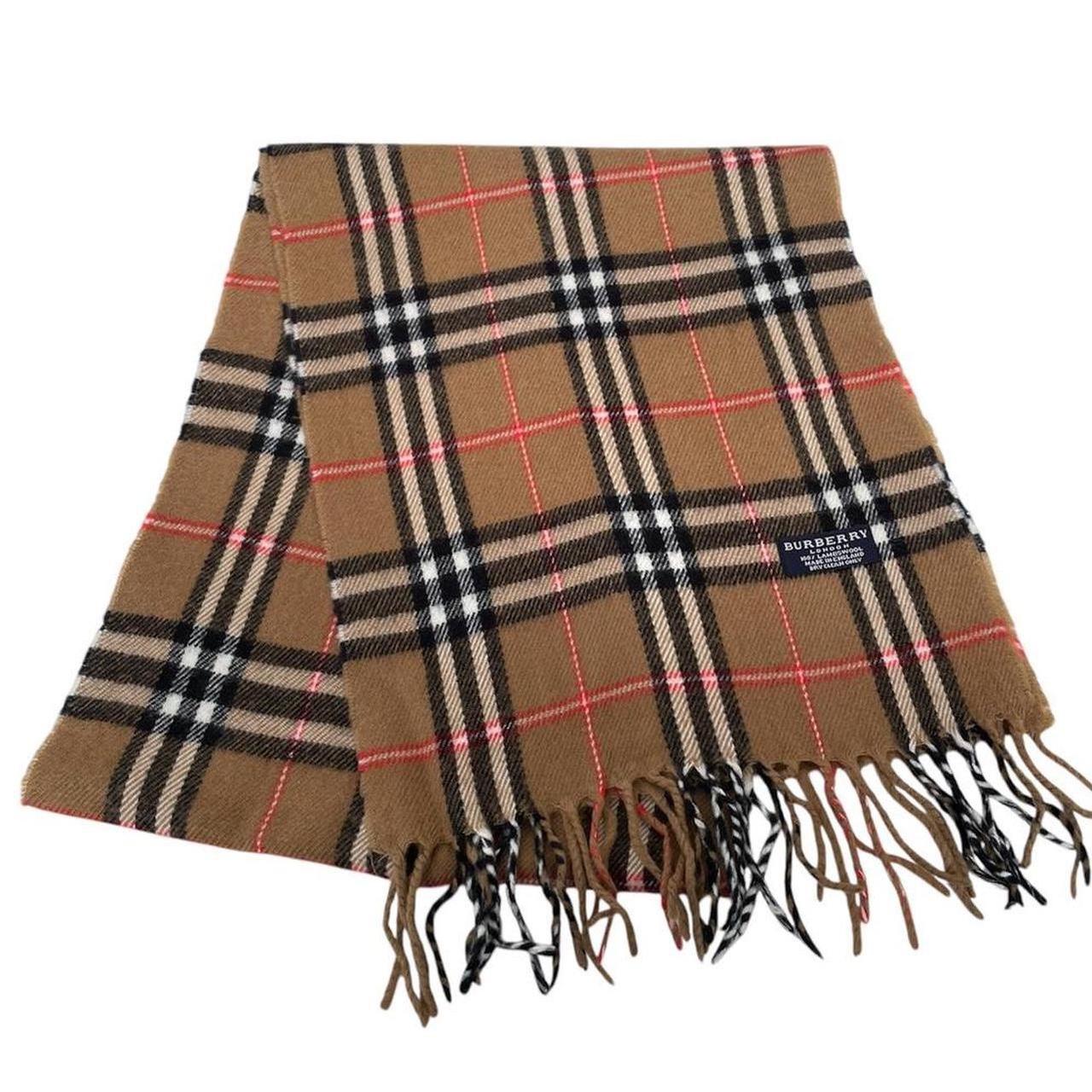 Vintage 90s Burberry Tan Brown Nova Check Lambswool Scarf