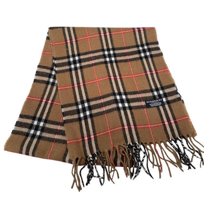 Vintage 90s Burberry Tan Brown Nova Check Lambswool Scarf