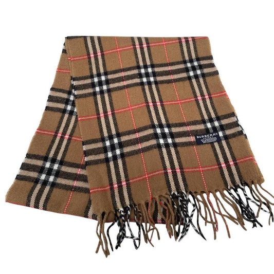 Vintage 90s Burberry Tan Brown Nova Check Lambswool Scarf