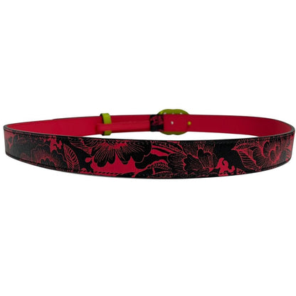 Gucci black and pink leather belt with Marmont buckle and gentle signs of use.