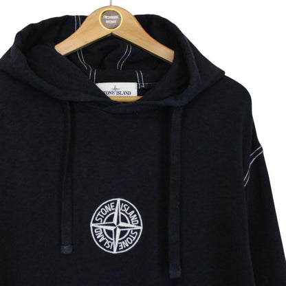Stone Island SS 2021 Navy Blue Logo Embroidered Cotton Hoodie Jumper