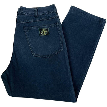 Vintage 80s Stone Island Navy Blue Regular Fit Green Edge Badge Denim Jeans