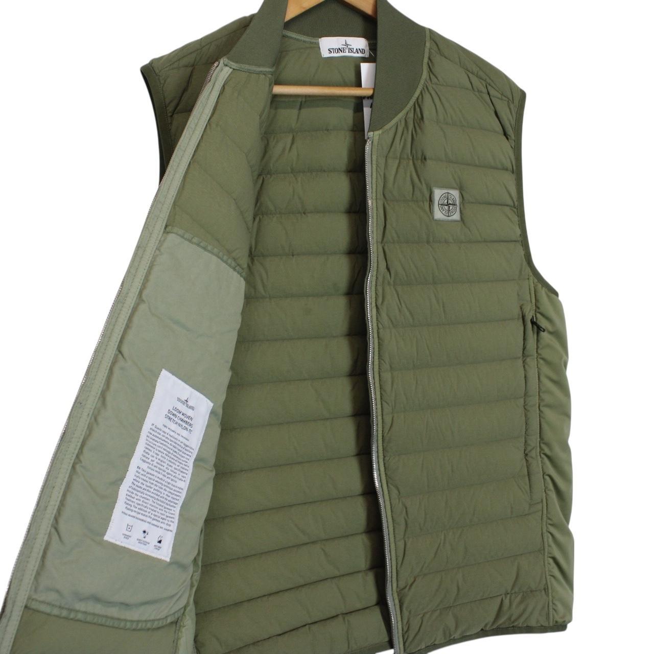 Stone Island SS 2021 Loom Woven Chambers Stretch Nylon TC Green Down Gilet