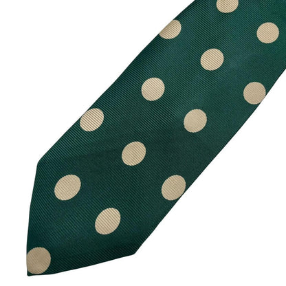 Abercrombie & Fitch cream and green silk tie with polka dot pattern.