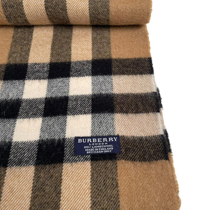 Vintage 90s Burberry Tan Brown Nova Check Lambswool Scarf