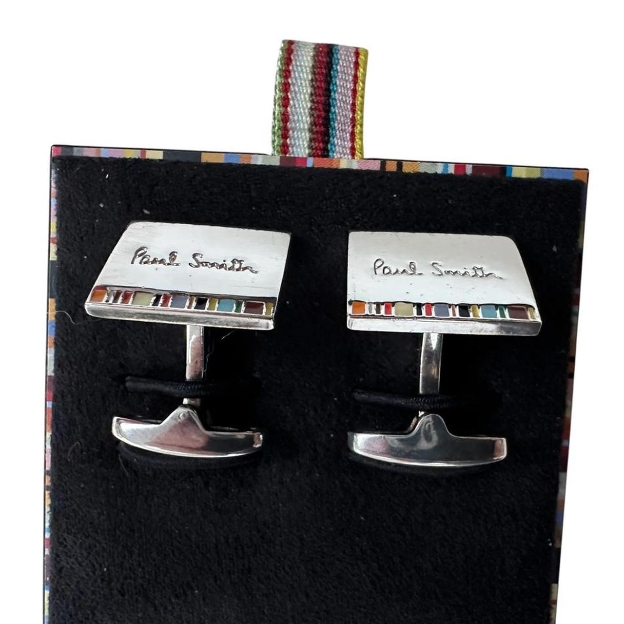 Paul Smith multi stripe cufflinks in 925 sterling silver with colorful striped design.
