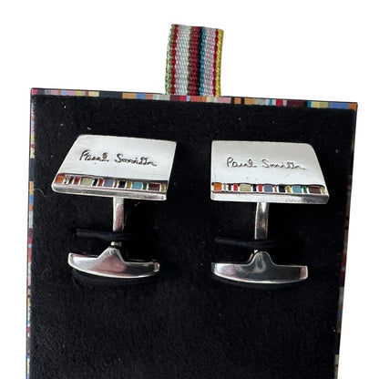 Paul Smith multi stripe cufflinks in 925 sterling silver with colorful striped design.