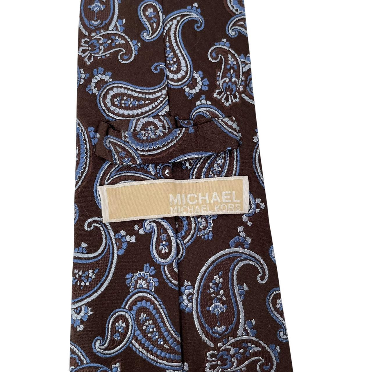 Michael Kors Brown and Blue Paisley Pattern Silk Tie