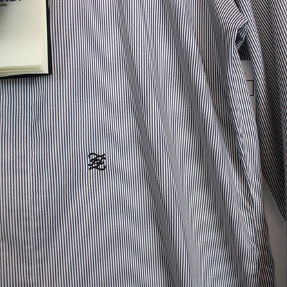 Fendi Navy Blue and White Striped Long Sleeve Cotton Formal Shirt