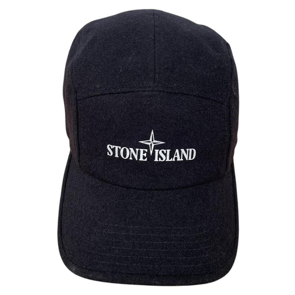 Stone Island AW 2016 Black Reflective Logo Print Wool Blend Baseball Cap
