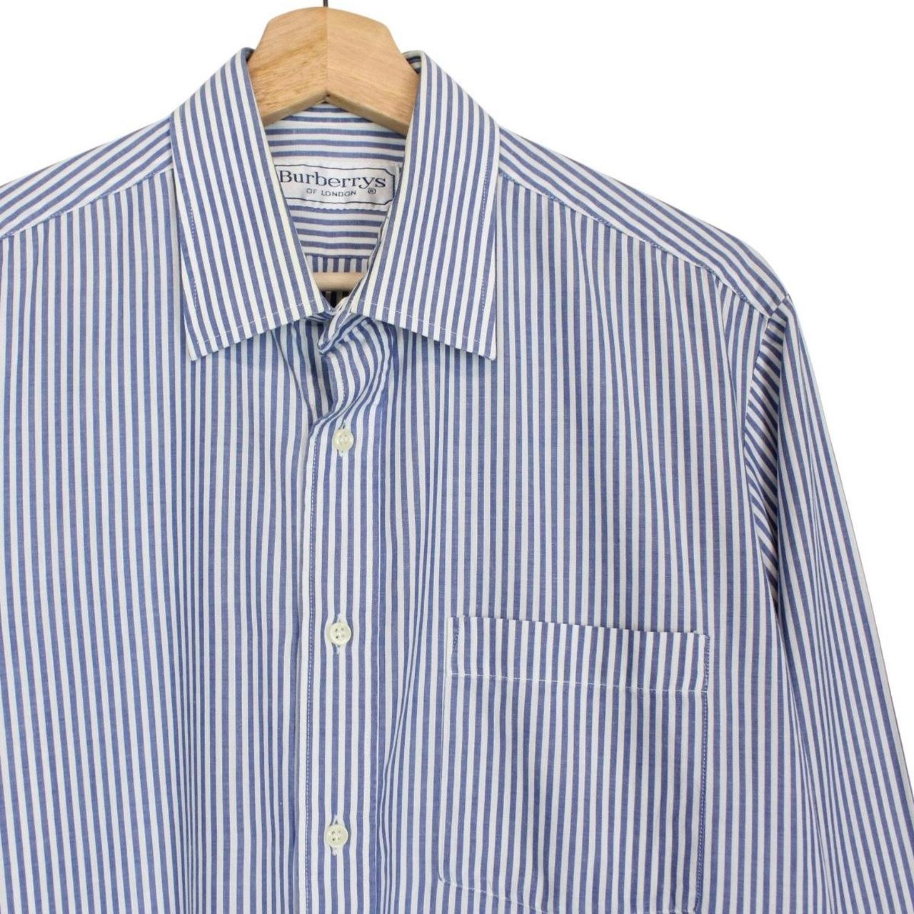Vintage 80s Burberry Blue and White Striped Long Sleeve Cotton Shirt