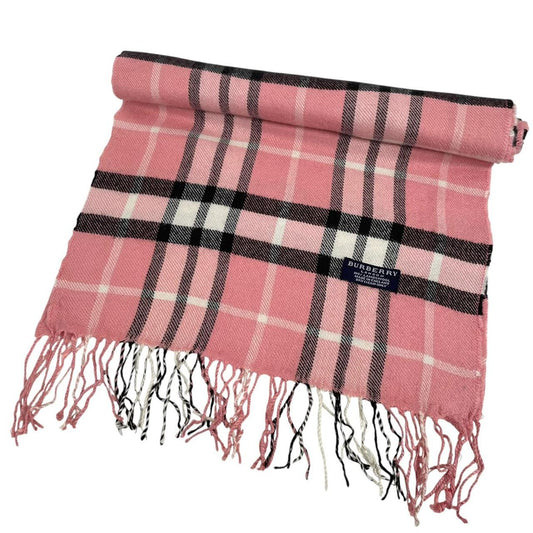 Vintage 90s Burberry Pink Check Lambswool Scarf