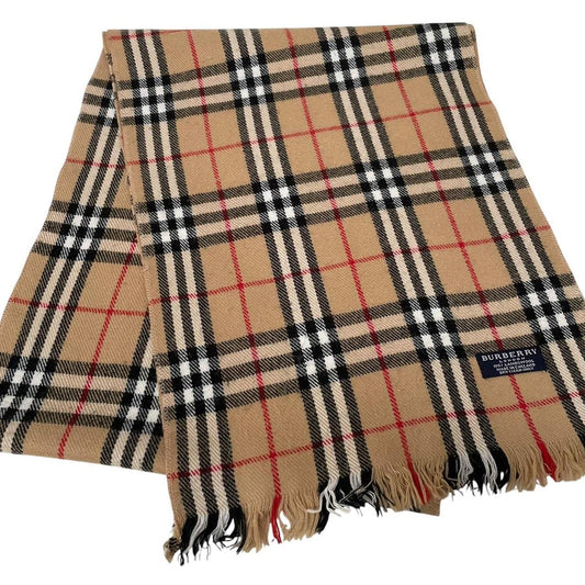 Vintage 90s Burberry Tan Brown Nova Check Lambswool Scarf