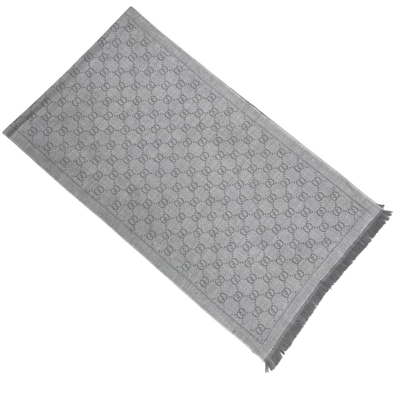 Gucci Grey GG Monogram Frayed Wool Scarf