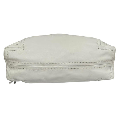 Jimmy Choo white leather hobo bag with subtle marks and logo detail.