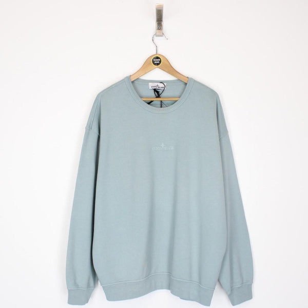 Stone Island SS 2023 Light Blue Logo Embroidered Cotton Sweatshirt Jumper