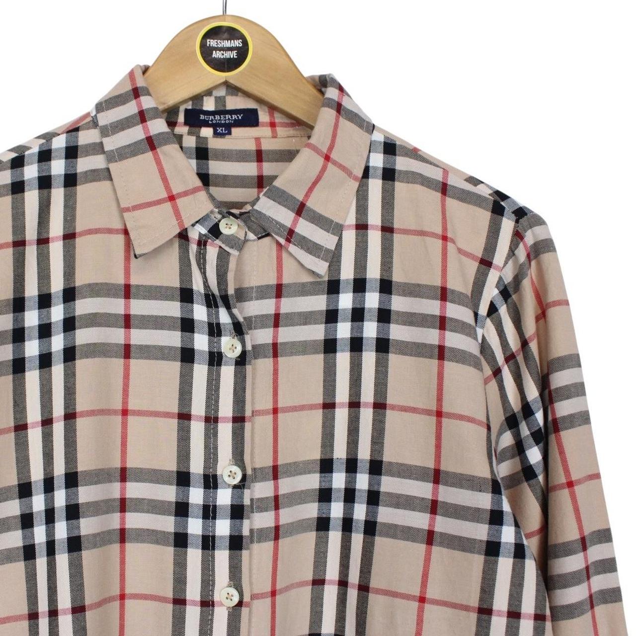Vintage Burberry London Beige Nova Check Long Sleeve Cotton Shirt