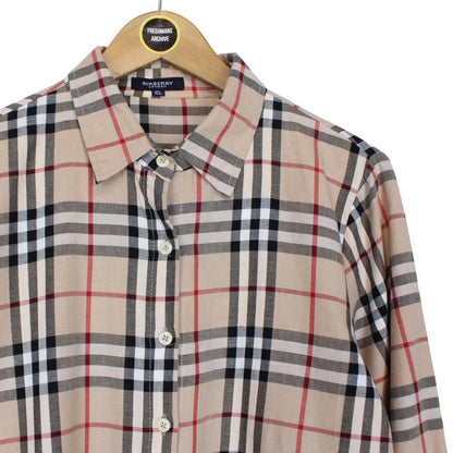 Vintage Burberry London Beige Nova Check Long Sleeve Cotton Shirt