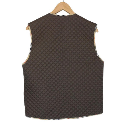 Vintage 90s Burberry Khaki Brown Nova Check Full Zip Quilted Vest