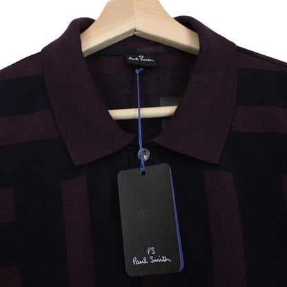 Paul Smith burgundy polo shirt with short sleeves, cotton material, brand logo on collar.