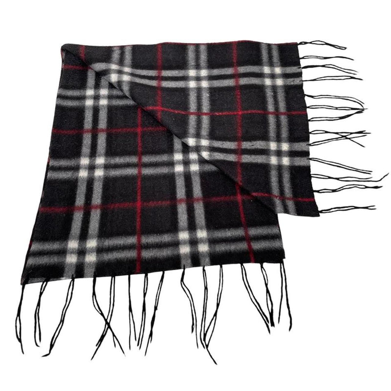 Vintage 90s Burberry Dark Navy Blue Nova Check Lambswool Scarf