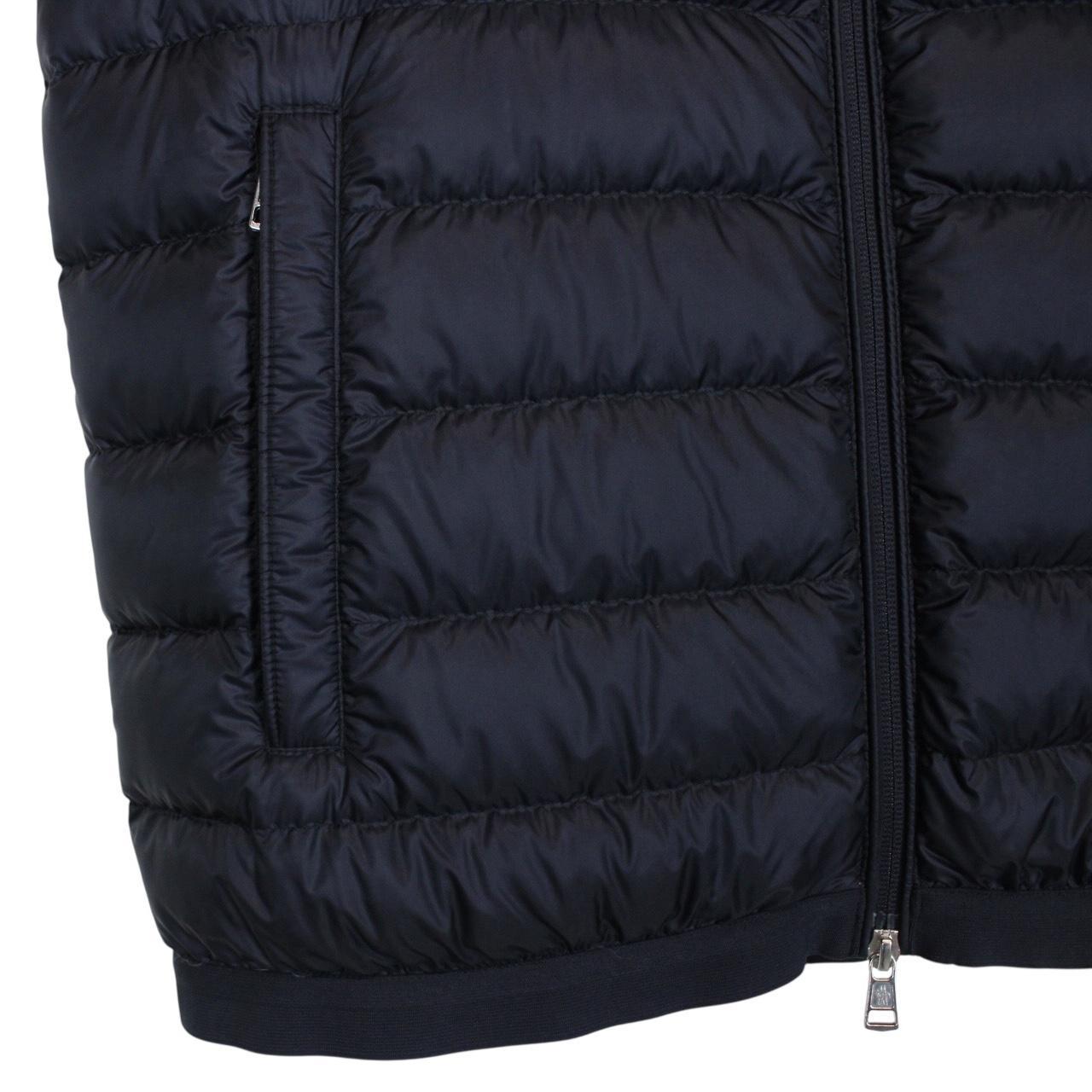 Moncler Laruns Navy Blue and White Hooded Down Gilet / Bodywarmer