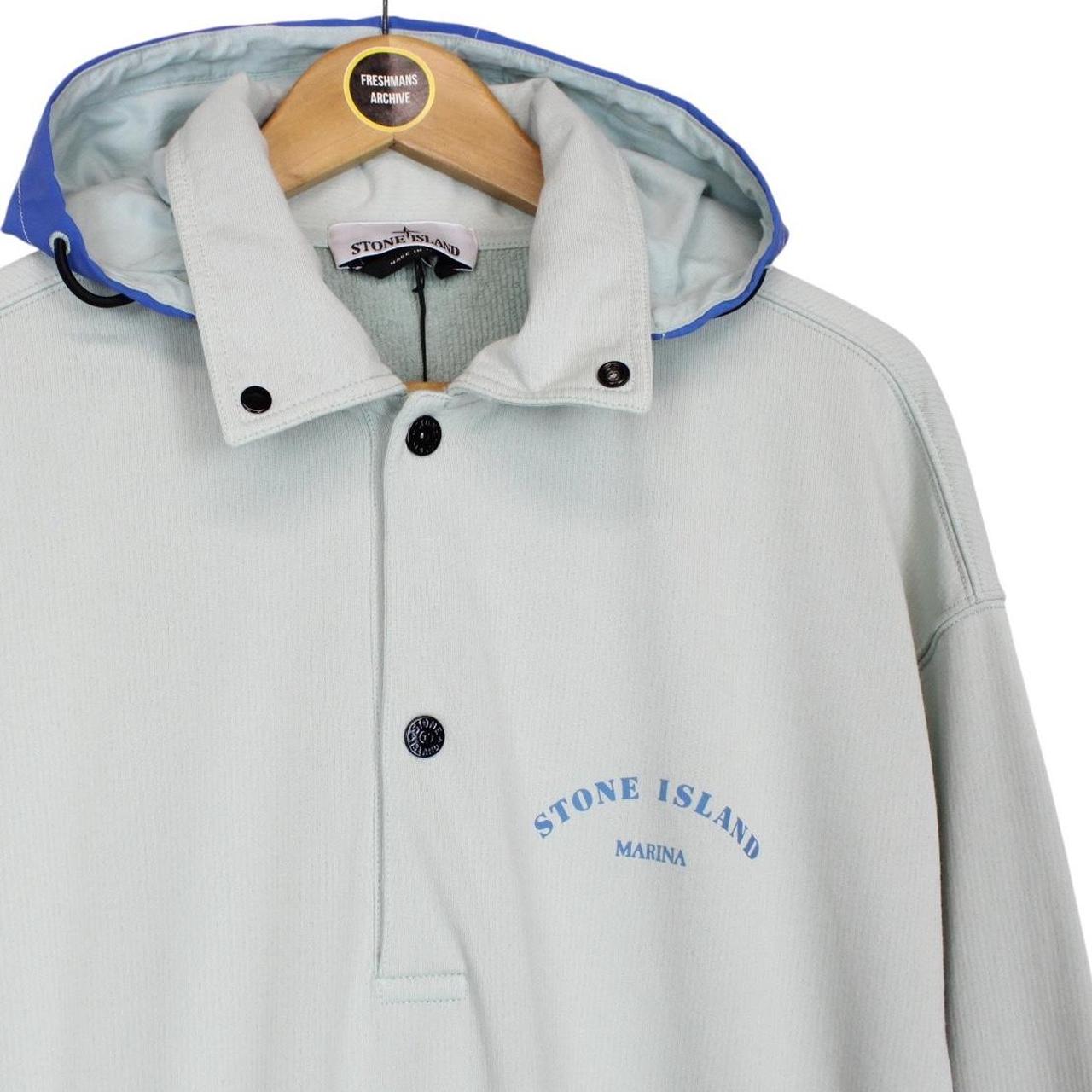 Stone Island Marina SS 2023 Light Blue Plated Dyed Cotton Nylon Hoodie Jumper