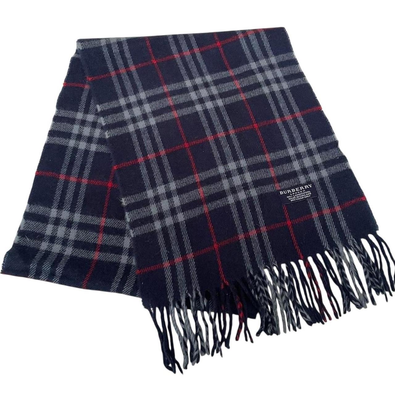 Vintage 90s Burberry Navy Blue Nova Check Lambswool Scarf