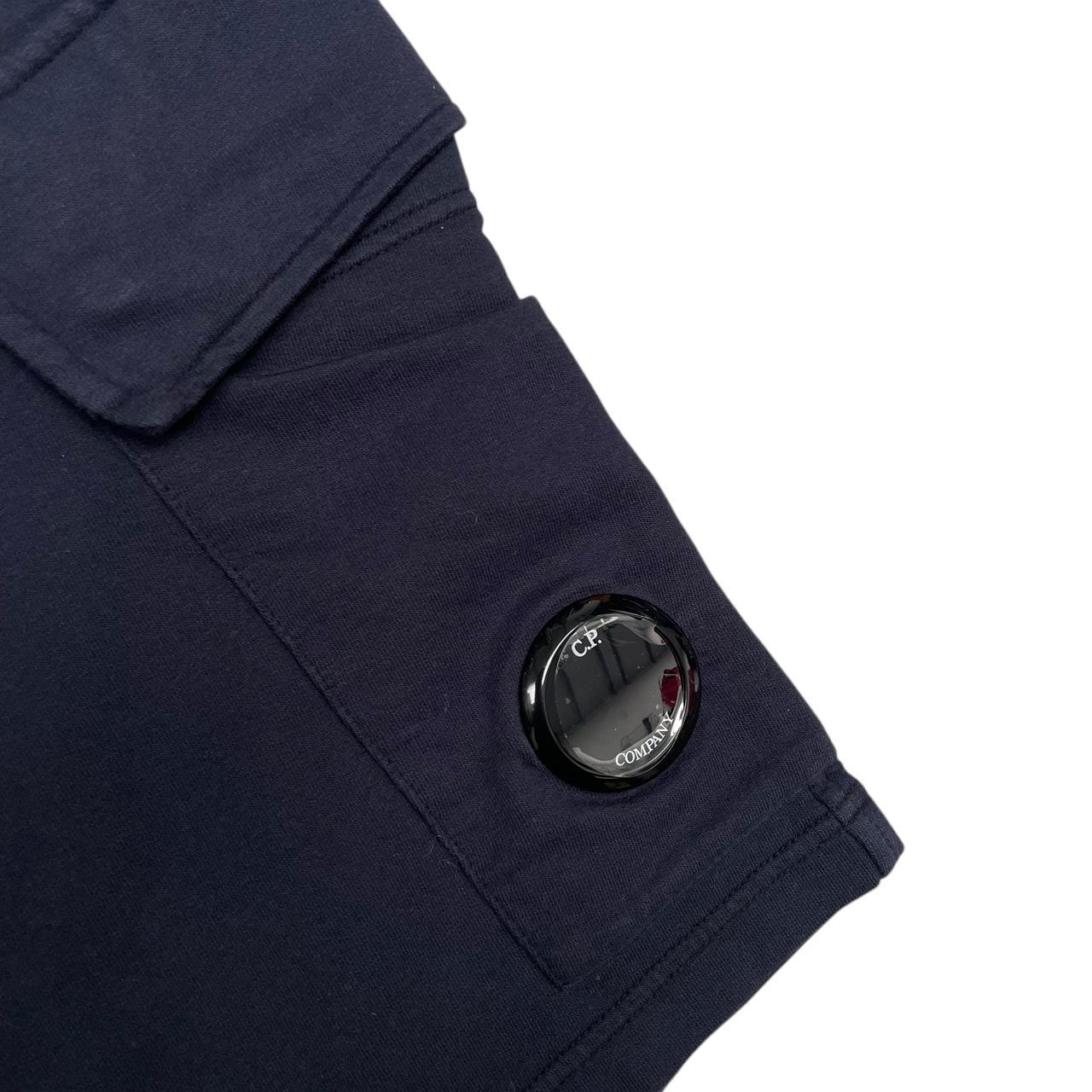 CP Company Navy Blue Cotton Micro Lens Fleece Jogger Shorts