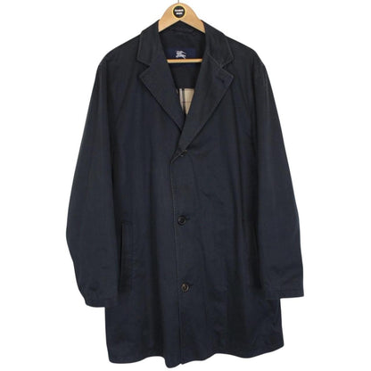 Vintage Burberry London Navy Blue Nova Check Lined Cotton Car Coat