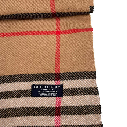 Vintage 90s Burberry Tan Brown Nova Check Lambswool Scarf