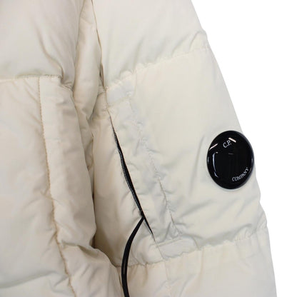 CP Company Cream Nycra-R Full Zip Lens Down Hooded Puffer Coat