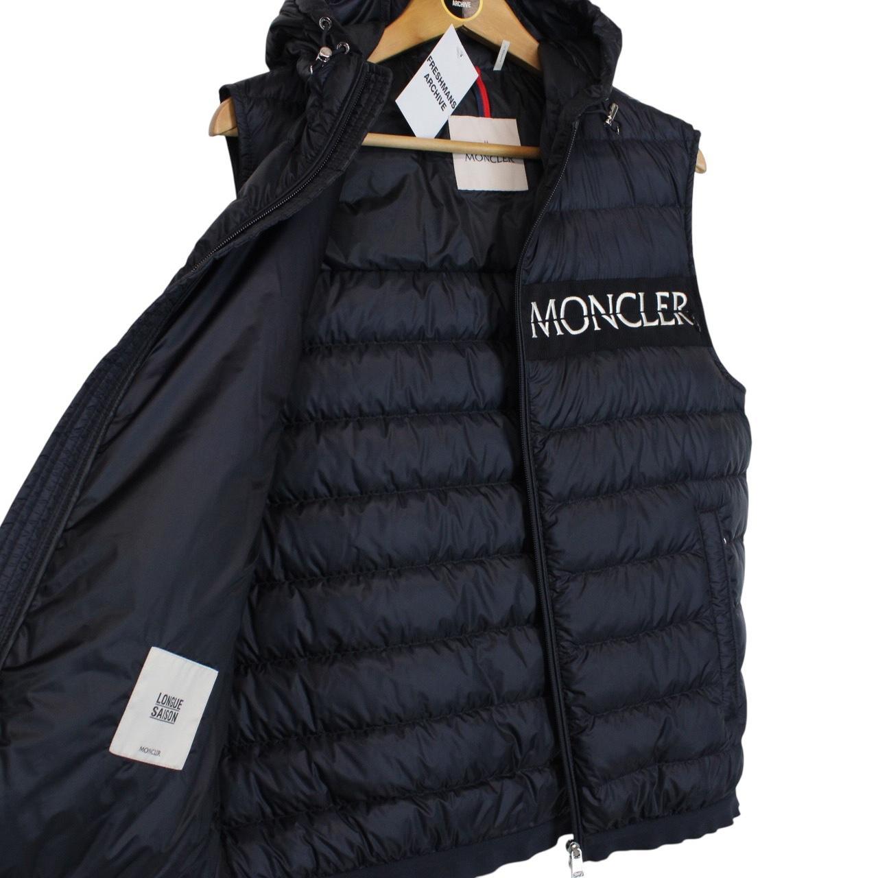 Moncler Laruns Navy Blue and White Hooded Down Gilet / Bodywarmer