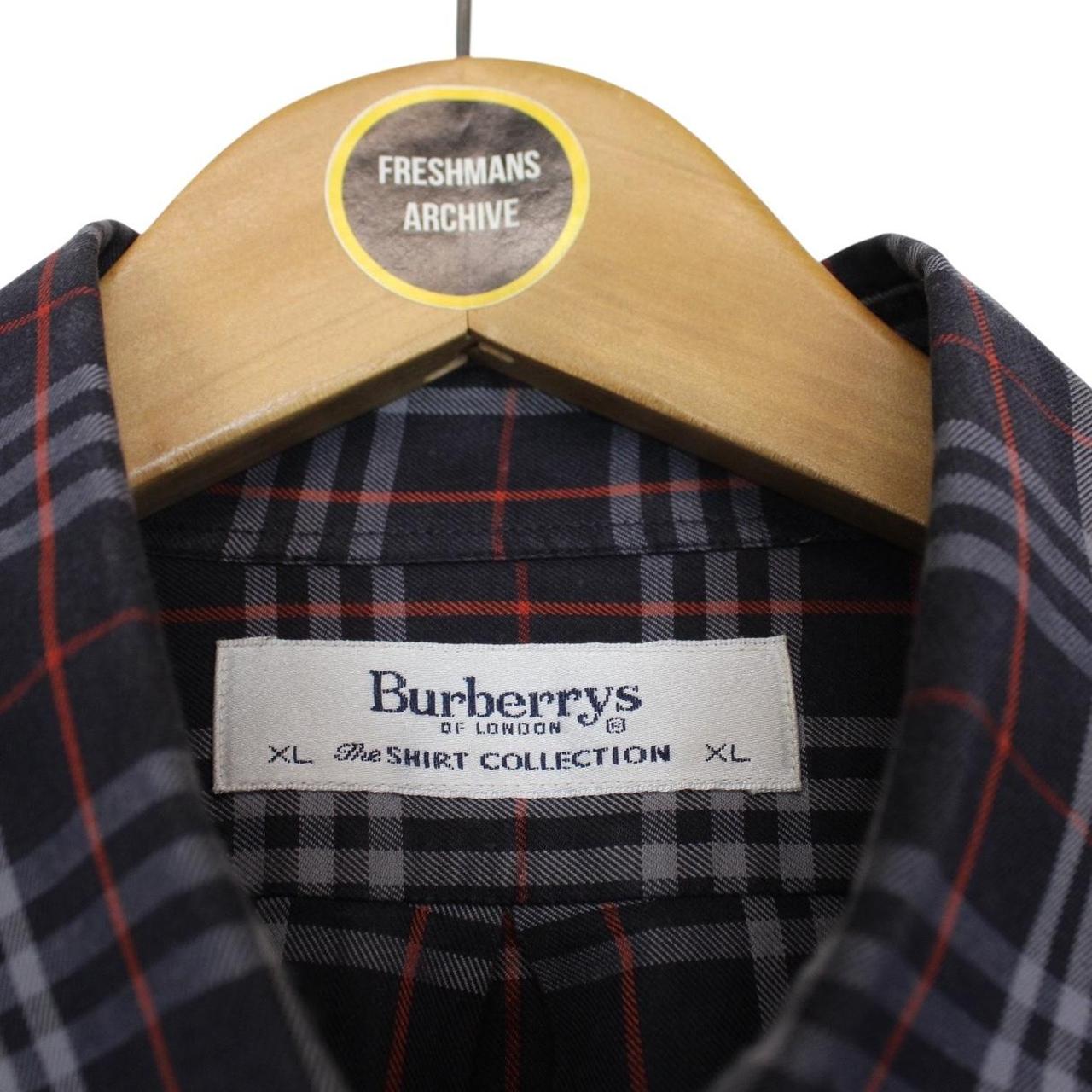 Vintage 90s Burberry Navy Blue Nova Check Long Sleeve Cotton Shirt