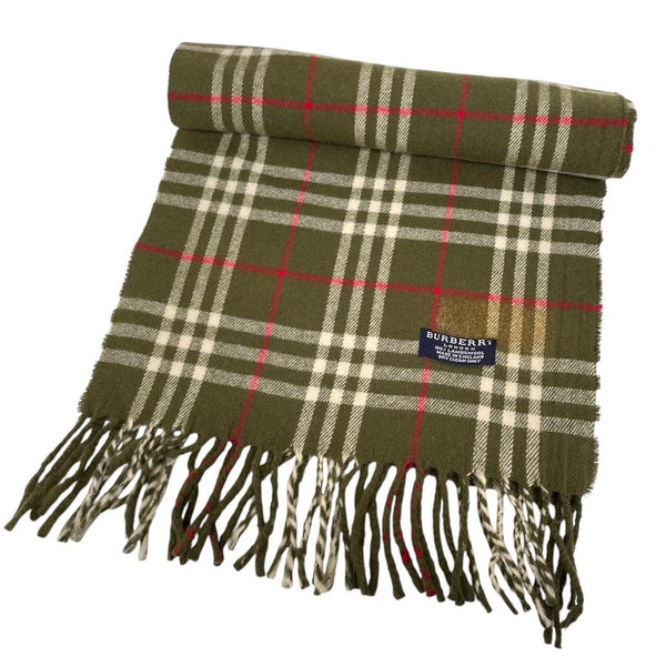 Vintage 90s Burberry Green Nova Check Lambswool Scarf