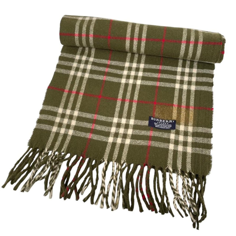 Vintage 90s Burberry Green Nova Check Lambswool Scarf