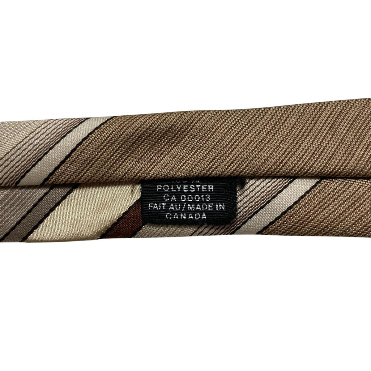 Christian Dior beige and brown striped polyester tie with cream accents and vintage design.