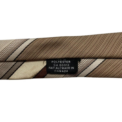 Christian Dior beige and brown striped polyester tie with cream accents and vintage design.