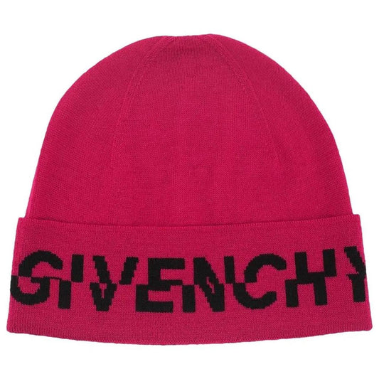 Givenchy black and pink wool beanie hat with split logo design.
