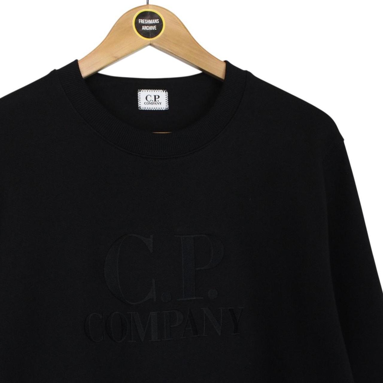 CP Company Black Diagonal Raised Fleece Cotton Logo Sweatshirt