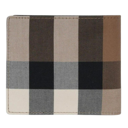Burberry brown bifold wallet featuring iconic Nova Check pattern and coin pouch.