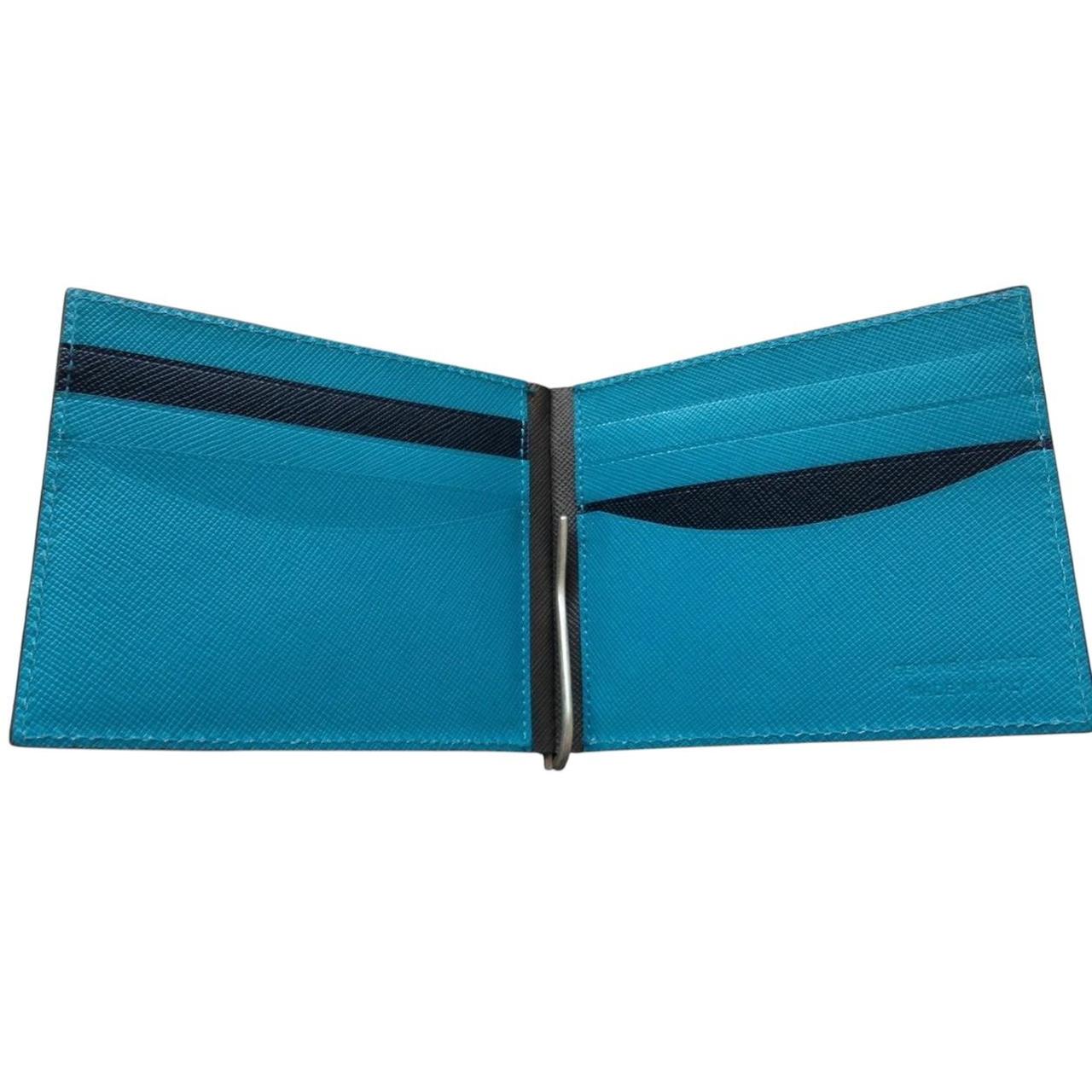 Paul Smith black and blue bifold wallet Saffiano leather with logo detail.