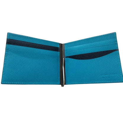 Paul Smith black and blue bifold wallet Saffiano leather with logo detail.