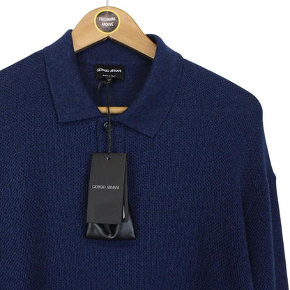Giorgio Armani Navy Blue Wool Knit Long Sleeve 1/4 Zip Polo Shirt